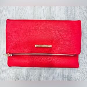 NWOT Poppy & Peonies Began Leather Cherry Red Clutch Bag